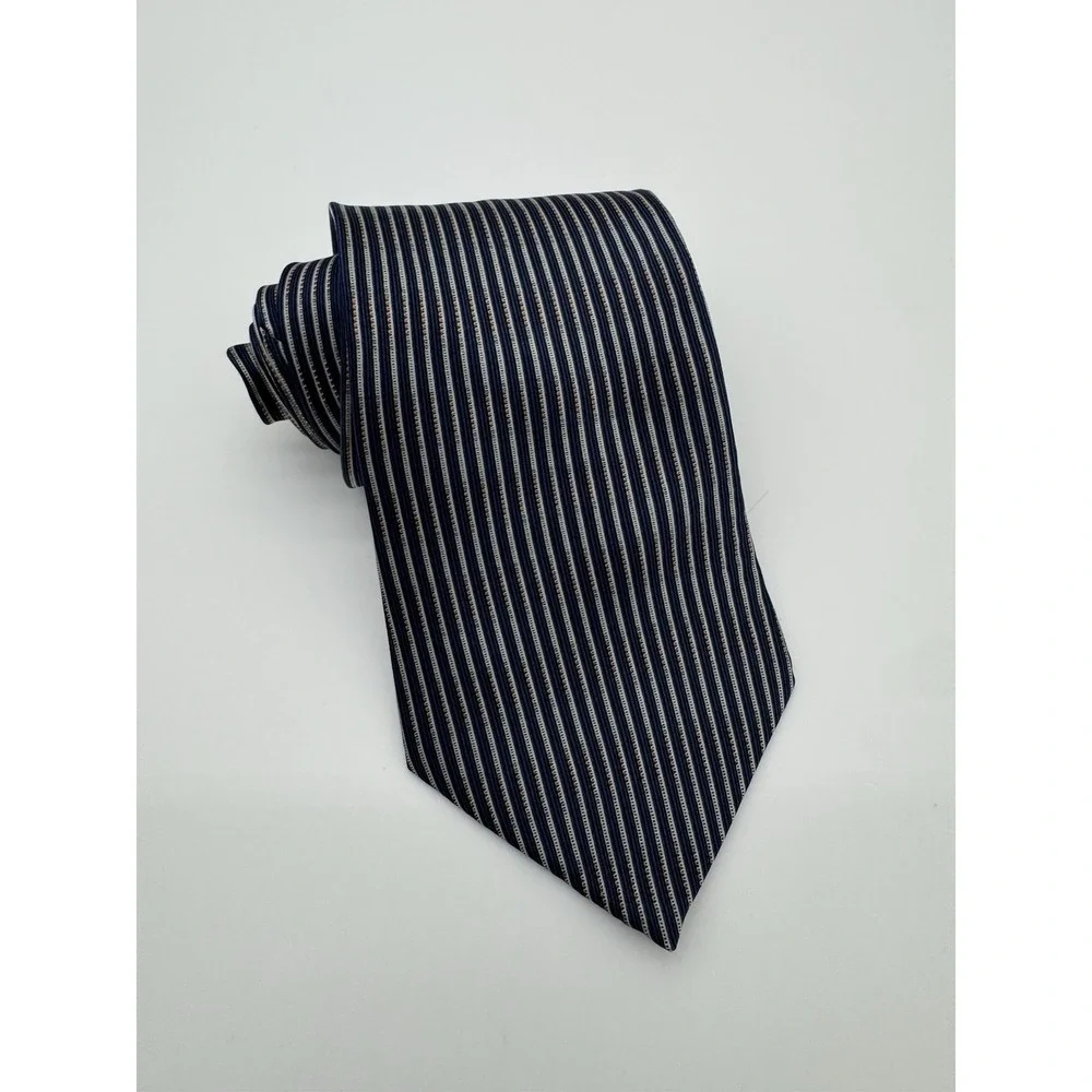 DKNY 100% Silk Tie Blue Striped Necktie‎ Classic Designer Mens Dress Tie